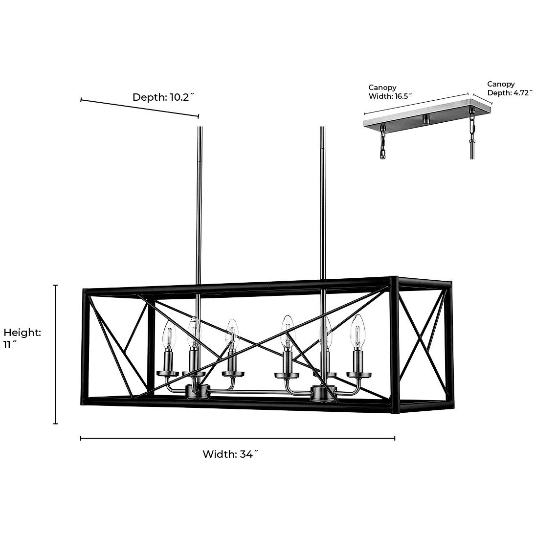 Surrey 6 Light 34 inch Matte Black/Vintage Brass Linear Chandelier Ceiling Light